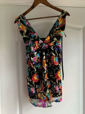 Black Sequin Amazon Floral Party Dress